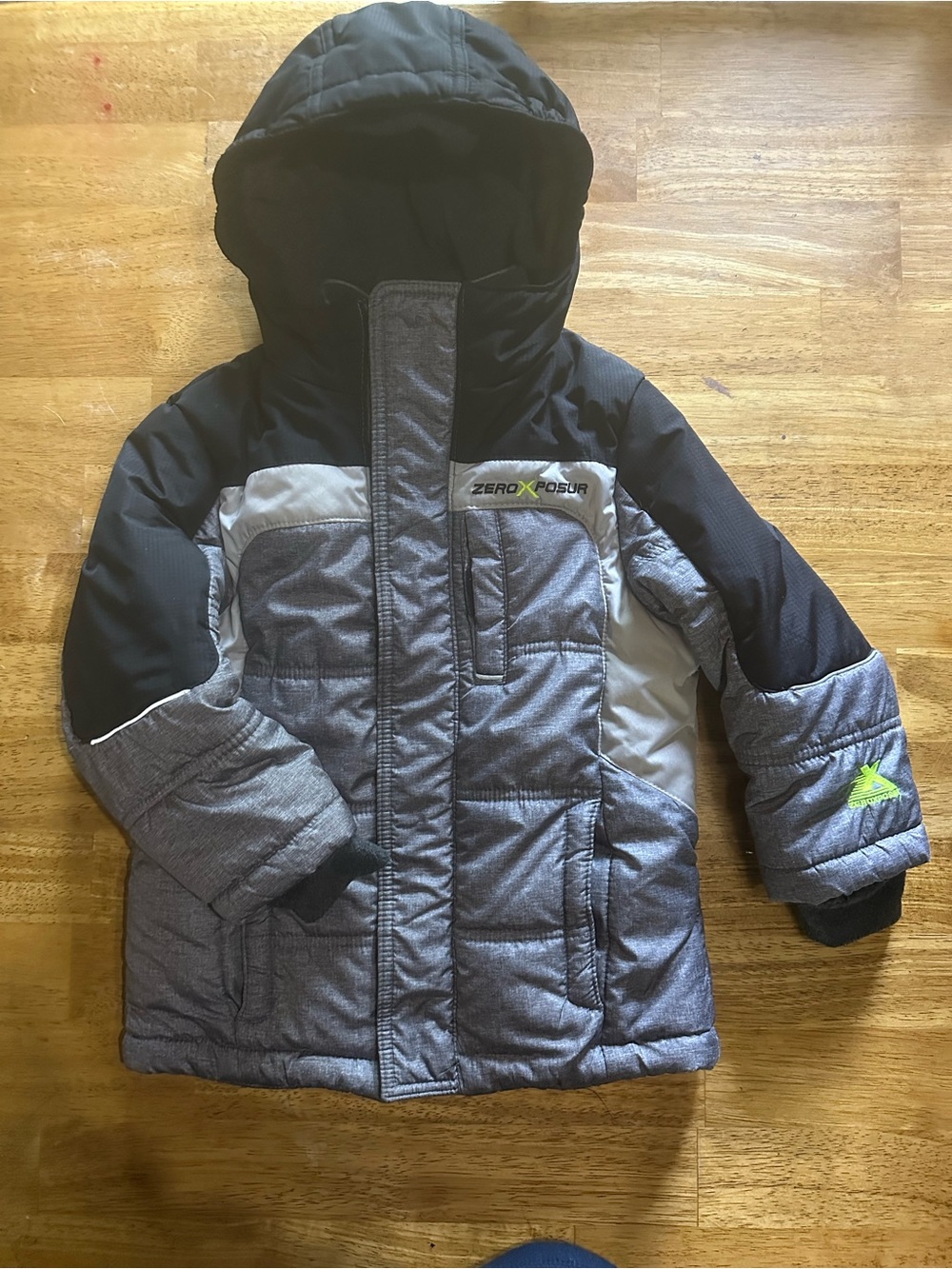 ZeroXposur Kids' Gray and Black Puffer Jacket with Lime Accent